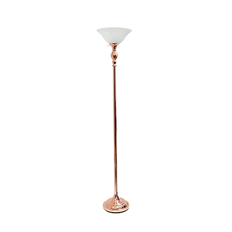 Elegant Designs 71 in. Torchiere Floor Lamp with Marbleized Glass Shade, Rose Gold