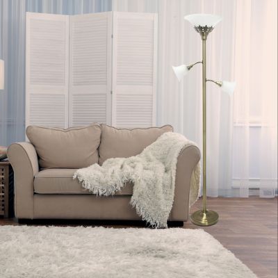 Elegant Designs 71 in. 3-Light Floor Lamp with Scalloped Glass Shades, Antique Brass