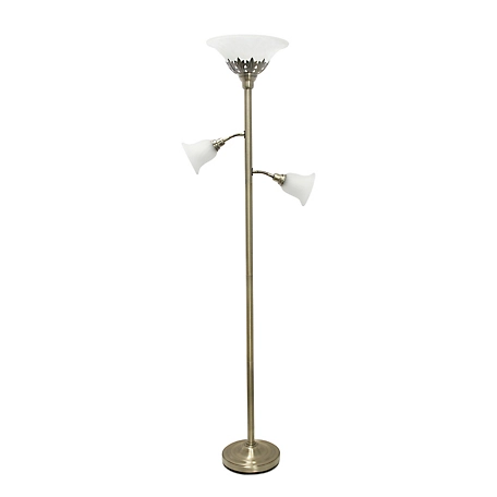 Elegant Designs 71 in. 3-Light Floor Lamp with Scalloped Glass Shades, Antique Brass