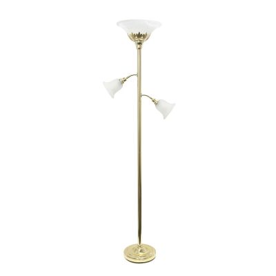 Elegant Designs 3-Light Floor Lamp with Scalloped Glass Shades, 71 in., Gold