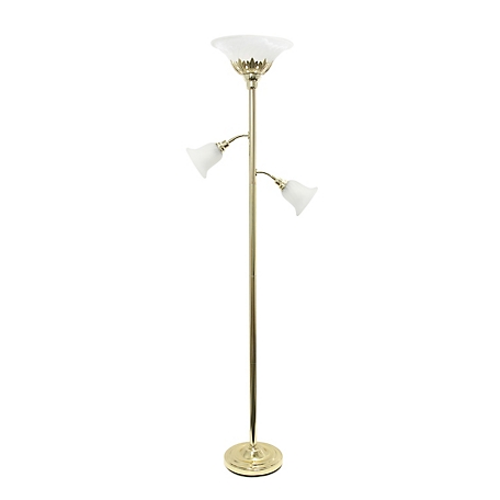Elegant Designs 71 in. H 3-Light Floor Lamp with Scalloped Glass Shades, Gold