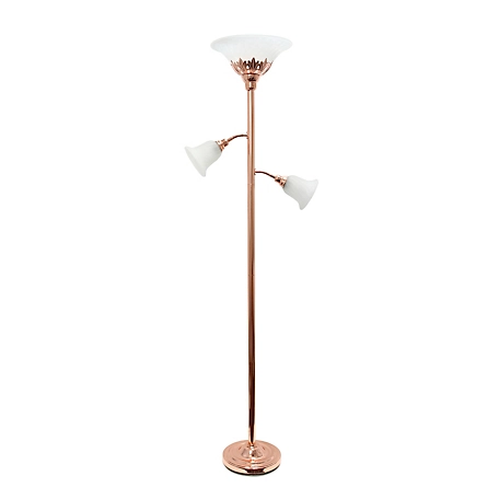 Elegant Designs 71 in. 3-Light Floor Lamp with Scalloped Glass Shades, Rose Gold