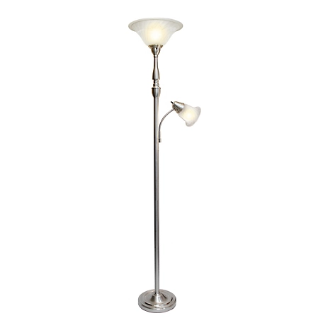 Elegant Designs 71 in. 2-Light Mother Daughter Floor Lamp with Marble Glass, Brushed Nickel