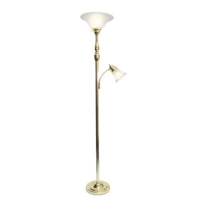 Elegant Designs 2-Light Mother Daughter Floor Lamp with Marble Glass, 71 in., Metallic Gold