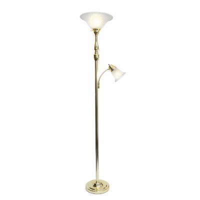 Elegant Designs 71 in. 2-Light Mother Daughter Floor Lamp with Marble Glass, Metallic Gold