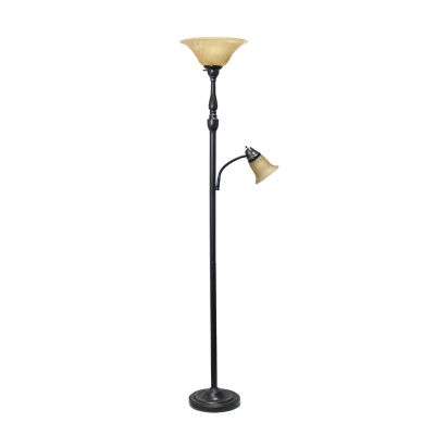 Elegant Designs 71 in. 2-Light Mother Daughter Floor Lamp with Marble Glass, Antique Brass
