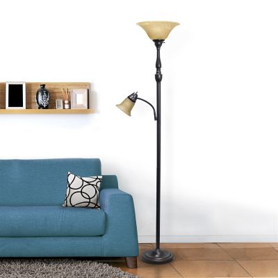 Elegant Designs 71 in. 2-Light Mother Daughter Floor Lamp with Marble Glass, Antique Brass