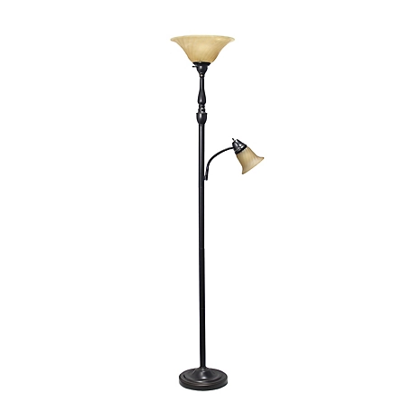 Elegant Designs 71 in. 2-Light Mother Daughter Floor Lamp with Marble Glass, Antique Brass