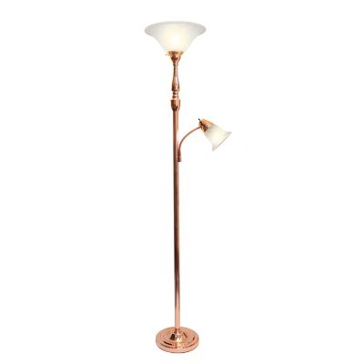 Elegant Designs 71 in. 2-Light Mother Daughter Floor Lamp with Marble Glass, Rose Gold
