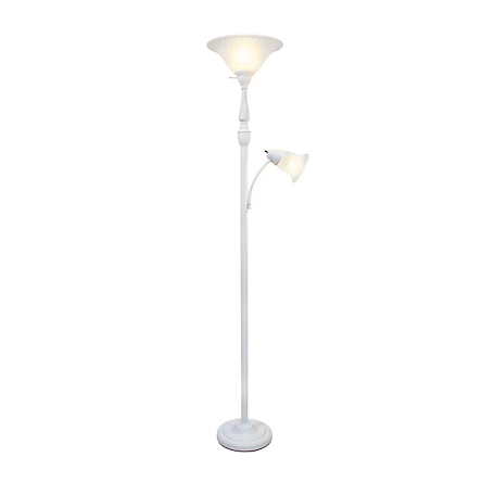 Elegant Designs 71 in. 2-Light Mother Daughter Floor Lamp with Marble Glass, Coastal White