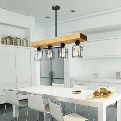 Lalia Home 4-Light Farmhouse Beam Pendant Light, Light Wood