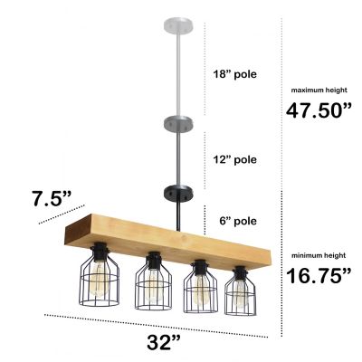 Image showing  4-Light Farmhouse Beam Pendant Light, Light Wood