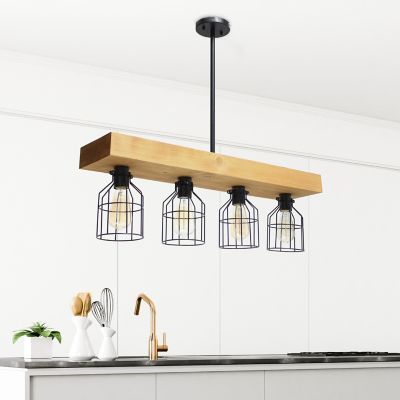 Image showing  4-Light Farmhouse Beam Pendant Light, Light Wood