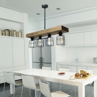 Lalia Home 4-Light Farmhouse Beam Pendant Light, Restored Wood