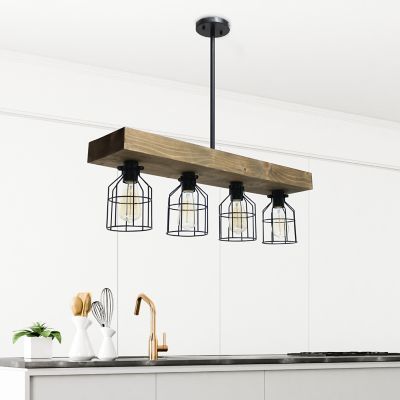 Image showing  4-Light Farmhouse Beam Pendant Light, Restored Wood