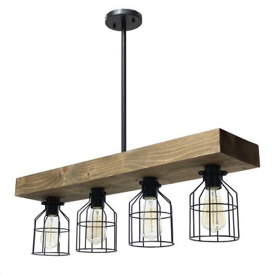 Image showing 7 th Lalia Home 4-Light Farmhouse Beam Pendant Light, Restored Wood