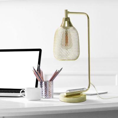 Lalia Home Industrial Mesh Desk Lamp, Gold