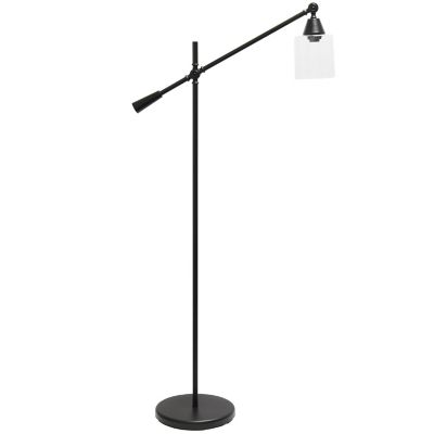 Lalia Home 56 in. Swing Arm Floor Lamp with Clear Glass Cylindrical Shade, Black Matte