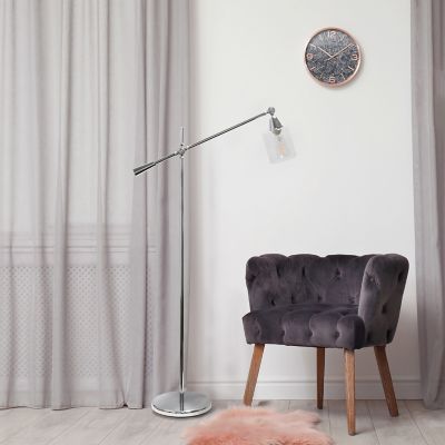 Lalia Home 56 in. Swing Arm Floor Lamp with Clear Glass Cylindrical Shade, Polished Chrome