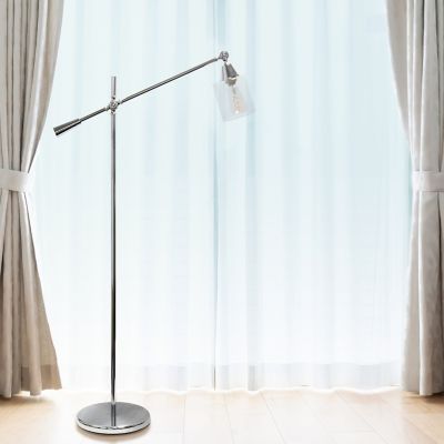 Image showing  56 in. Swing Arm Floor Lamp with Clear Glass Cylindrical Shade, Polished Chrome