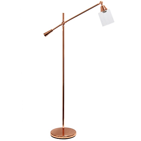 Lalia Home 56 in. Swing Arm Floor Lamp with Clear Glass Cylindrical Shade, Rose Gold