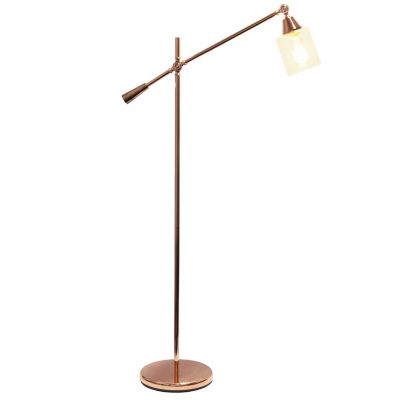 Image showing  56 in. Swing Arm Floor Lamp with Clear Glass Cylindrical Shade, Rose Gold