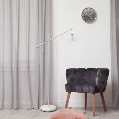 Lalia Home 56 in. Swing Arm Floor Lamp with Clear Glass Cylindrical Shade, White Matte
