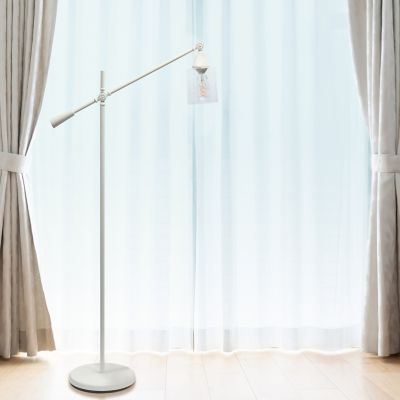 Image showing  56 in. Swing Arm Floor Lamp with Clear Glass Cylindrical Shade, White Matte
