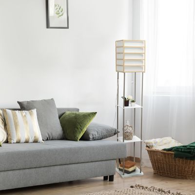 Lalia Home 60 in. 1-Light Metal Etagere Floor Lamp with Storage Shelves and Linen Shade