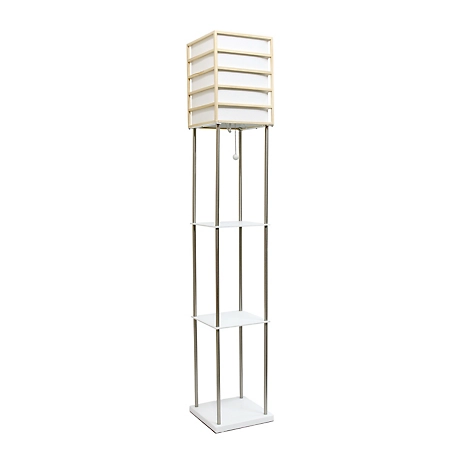 Lalia Home 60 in. 1-Light Metal Etagere Floor Lamp with Storage Shelves and Linen Shade