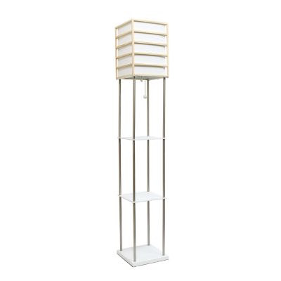 Image showing  60 in. 1-Light Metal Etagere Floor Lamp with Storage Shelves and Linen Shade