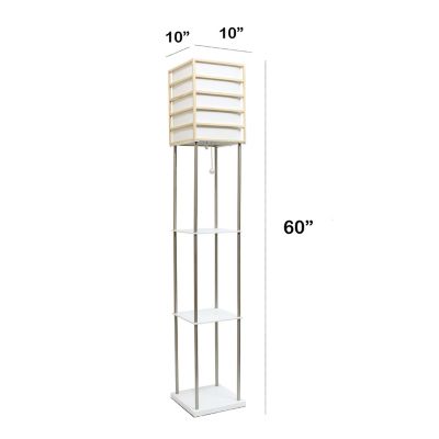 Image showing  60 in. 1-Light Metal Etagere Floor Lamp with Storage Shelves and Linen Shade