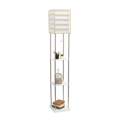 Image showing  60 in. 1-Light Metal Etagere Floor Lamp with Storage Shelves and Linen Shade