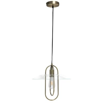Image showing  1-Light Elongated Metal Pendant Light, Antique Brass
