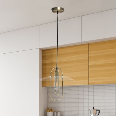 Image showing  1-Light Elongated Metal Pendant Light, Antique Brass
