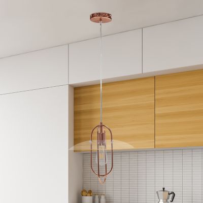 Image showing  1-Light Elongated Metal Pendant Light, Rose Gold