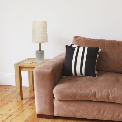 Lalia Home Antique Brass Concrete Table Lamp with Linen Shade, Khaki