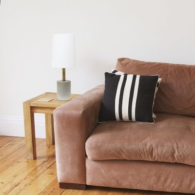 Lalia Home Antique Brass Concrete Table Lamp with Linen Shade, White