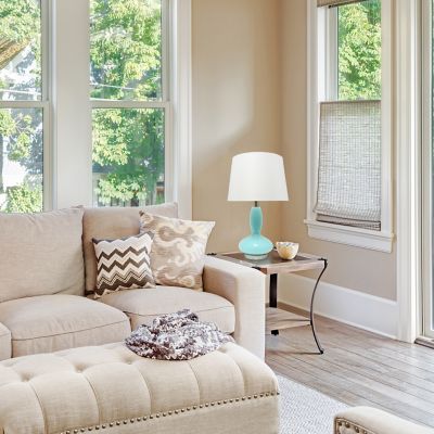 Lalia Home Glass Dollop Table Lamp with Fabric Shade, Seafoam Glass