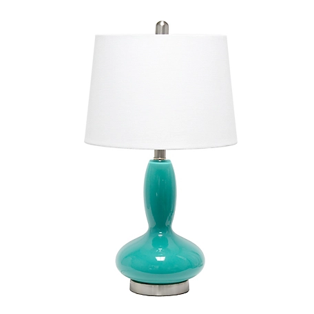 Lalia Home Glass Dollop Table Lamp with Fabric Shade, Teal Glass