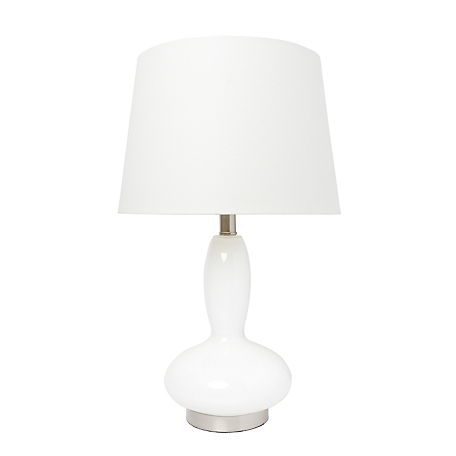 Lalia Home Glass Dollop Table Lamp with Fabric Shade, White Glass