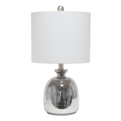 Image showing  Metallic Hammered Glass Jar Table Lamp with Grey Linen Shade