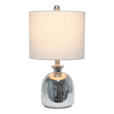 Image showing  Metallic Hammered Glass Jar Table Lamp with Grey Linen Shade