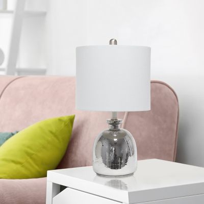 Image showing  Metallic Hammered Glass Jar Table Lamp with Grey Linen Shade