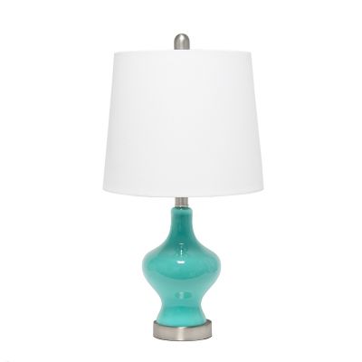 Lalia Home Paseo Table Lamp with Fabric Shade, Teal Glass