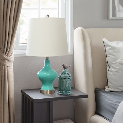 Lalia Home Paseo Table Lamp with Fabric Shade, Teal Glass