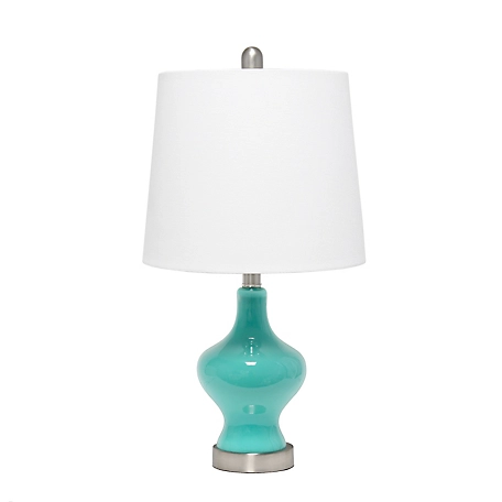 Lalia Home Paseo Table Lamp with Fabric Shade, Teal Glass