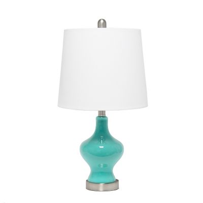 Image showing  Paseo Table Lamp with Fabric Shade, Teal Glass