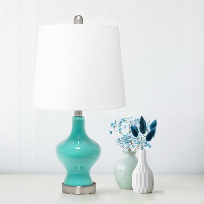 Image showing  Paseo Table Lamp with Fabric Shade, Teal Glass