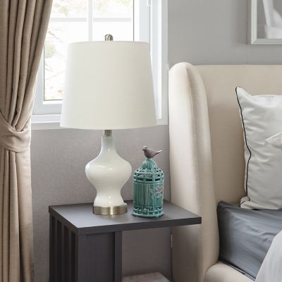 Lalia Home Paseo Table Lamp with Fabric Shade, White Glass